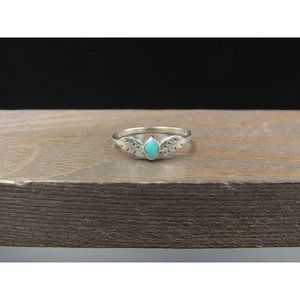 Size 7 Sterling Silver Angel Wings Inlay Band Ring